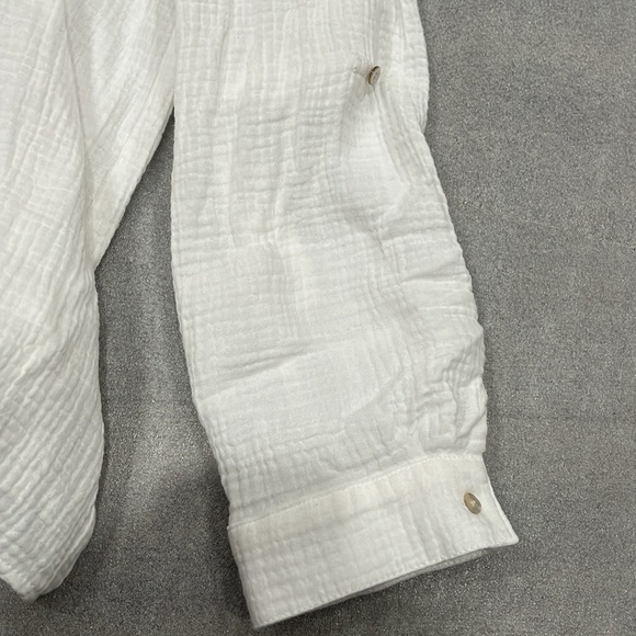 [L]Magaschoni White Organic Cotton Button Shirt Gauze Rolled Sleeve Lagenlook - Picture 6 of 6